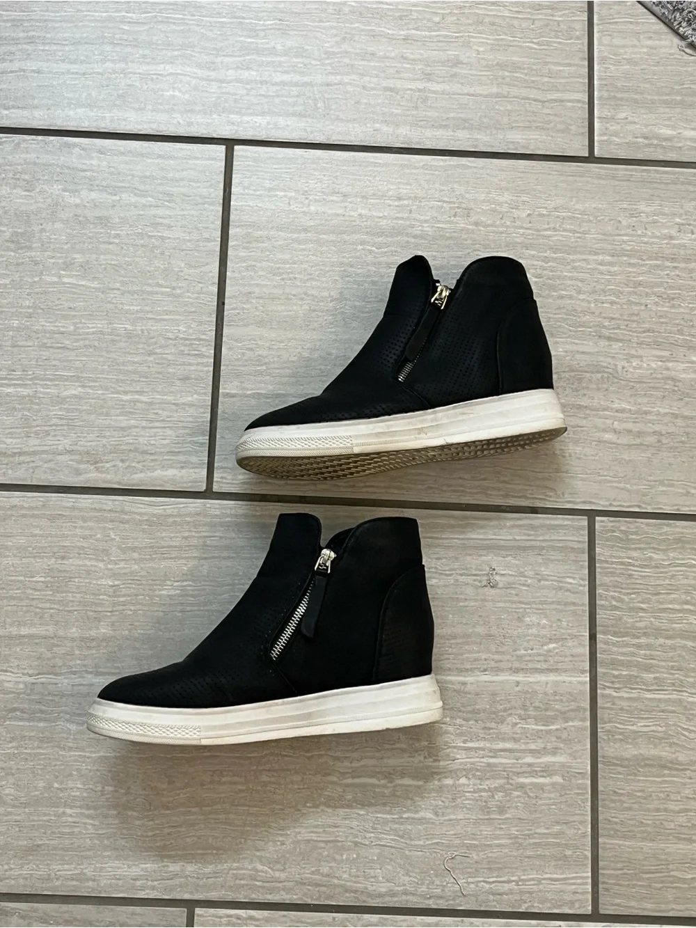 Black High-Top Wedge Sneaker with Side zippers women’s 8